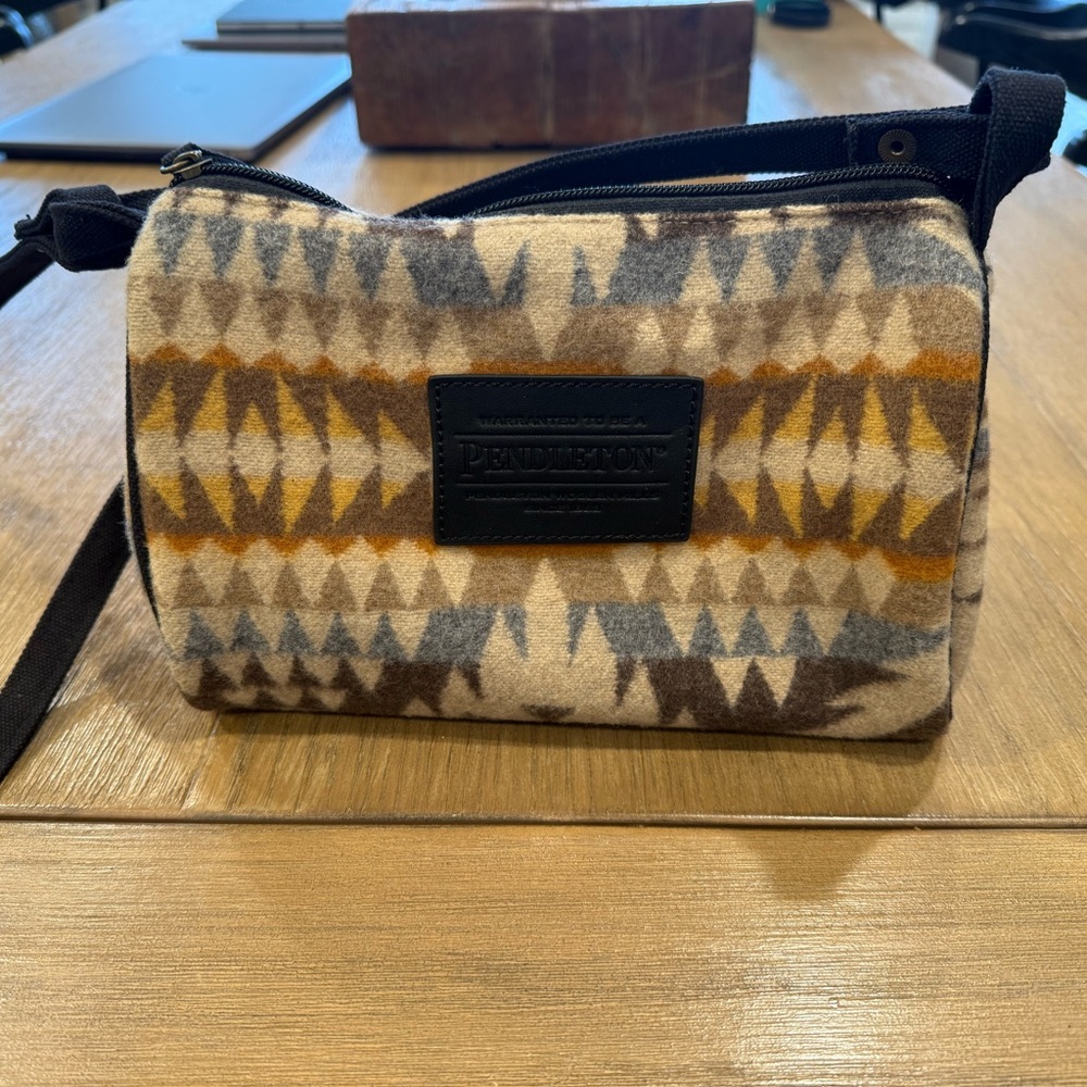 Pendleton Brown and Tan Geometric Shoulder Bag